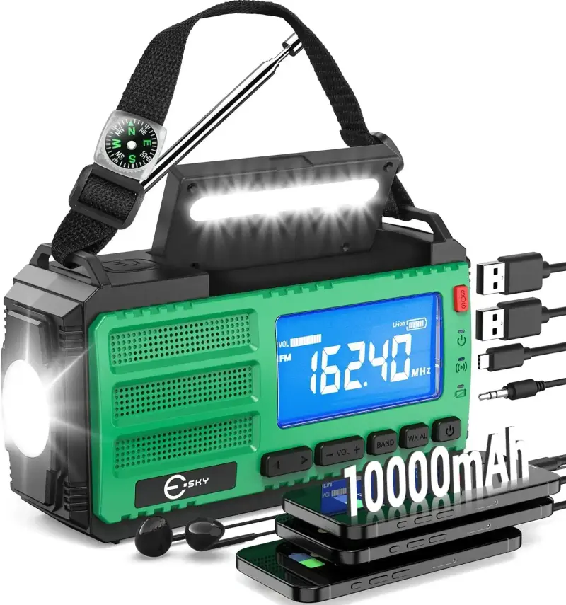 Esky Radio Solar 10000mAh con brújula y alarma SOS