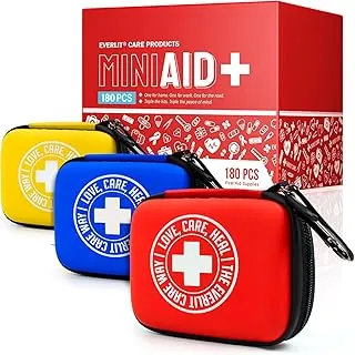 EVERLIT CARE MiniAid Kit de primeros auxilios | Estuche compacto y liviano con mosquetones para viajes | Apto para familias y niños, 180 piezas de suministros para el cuidado de heridas para la