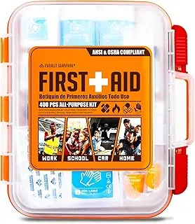 EVERLIT Kit de primeros auxilios que cumple con la OSHA, 400 piezas, kit de emergencia esencial para montar en la pared, para el hogar, negocios, escuela, almacén, sitio de construcción, oficina, trabajo, dormitorio universitario