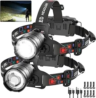 Faro recargable de alta luminosidad, lámpara de cabeza súper brillante, luces de cabeza giratorias 90° para la frente, faro de enfoque ajustable, linternas LED de 4 modos para adultos, para casco duro