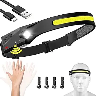 Faro recargable para cabeza, haz ancho de 230°, lámpara LED para cabeza con sensor de movimiento para adultos - Accesorios de camping, linterna impermeable para cabeza para senderismo, correr