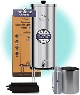Filteroo® Superoo - Sistema de filtro de agua por gravedad para encimera, 3.17 galones/12L, acero inoxidable 304, 2 filtros de carbono, purificador de agua alimentado por gravedad probado por NSF/ANSI, elimina bacterias y metales pesados
