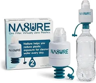 Filtro de agua de microplástico y nanoplástico, 2 unidades, filtros de 120 botellas, filtro superior de botella probado en laboratorio SGS, UF de 0.01 micras para plásticos y bacterias, se adapta a botellas de 0.787-0.984 in, filtro de viaje sin BPA