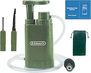 Filtro de agua para exteriores multiusos para supervivencia: sistema de filtración de agua portátil para senderismo, purificador de agua para senderismo, viajes y emergencias, filtro de agua con bomba