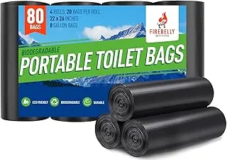 Firebelly Outfitters Bolsas de inodoro portátiles para cubo de 5 galones, 80 bolsas biodegradables para caca de campamento, a prueba de fugas, bolsas de basura duraderas para uso en exteriores, caravanas y emergencias, fácil eliminación