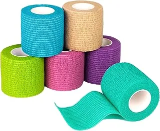 FriCARE Nonwoven cinta autoadhesiva de vendaje, envoltura autoadhesiva cohesiva de primeros auxilios (con FDA), Sports Vet, 2" X 5 yardas, Paquete de 6, Arcoiris (Rainbow), 1