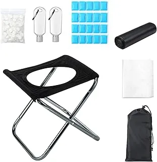 Fuyoooo Inodoro portátil para camping, pequeño kit de inodoro plegable que incluye polvo de absorción de líquidos y bolsas de basura, etc. para senderismo, caravana, viajes, pesca, playa, uso al aire