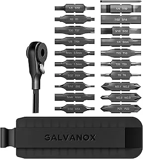 Galvanox Juego de Accesorios de 22 Piezas, Compatible con Leatherman Multi-Tools [59HRC] Kit de Brocas de 21 Piezas Endurecidas de Doble Cara con Destornillador de Trinquete de Extremo Plano y