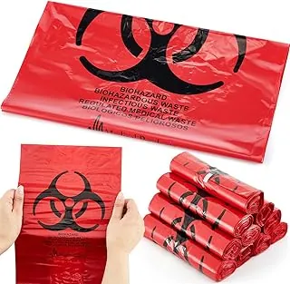 Geiserailie 200 unidades de 10 rollos de 14.5 x 19 pulgadas, bolsas de basura de riesgo biológico de 3 galones de revestimiento de basura rojo infeccioso sin fugas, contenedores de residuos peligrosos con símbolo de peligro para eliminación de desechos médicos, suministros hospitalarios seguros