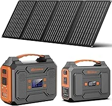 Generador Solar Portátil con Panel, Estación de Energía Portátil de 300W con Panel Solar Plegable de 40W, Tomacorriente de CA de 110V 100W, Banco de Energía Solar para Acampar, Paquete de Batería de