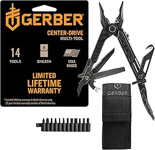 Gerber Gear Multiherramienta Center-Drive - Incluye cuchillo de filo liso de 3.25", alicates de punta fina, destornillador de eje central, cortador de alambre, palanca, extractor de clavos - Viene con