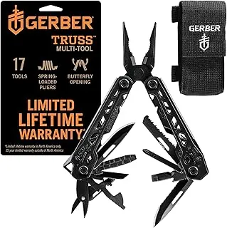 Gerber Gear Truss Multiherramienta 17 en 1 con cuchillo de bolsillo y alicates de punta de aguja, regalos para hombres, equipo compacto EDC, negro con funda estándar