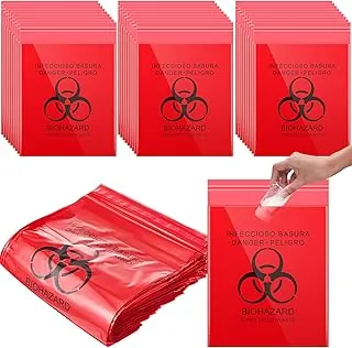 Geyoga 500 bolsas rojas de riesgo biológico de 11 x 15 pulgadas, bolsas de basura pequeñas con tira adhesiva fuerte, contenedores infecciosos de riesgo biológico peligroso para Halloween, vómitos de sangre, hospitales, clínicas de tatuajes, veterinarios, médicos