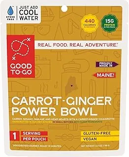 GOOD TO-GO Zanahoria-Jengibre Power Bowl Stove-Free Remojar en frío (porción individual) | No requiere estufa! Remoje en frío comida para acampar y mochilero | Solo tienes que añadir agua para