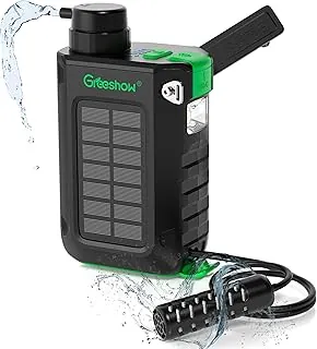 Greeshow Filtro de Agua Eléctrico Portátil para Acampar - Alimentado por Energía Solar, Manivela Manual, Carga USB, Purificador de Agua de Supervivencia con Luz de Emergencia para Senderismo