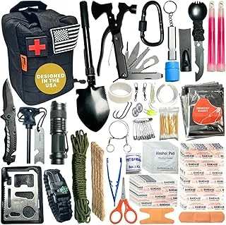 GunZee Kit de supervivencia de 175 piezas, kit de primeros auxilios para aventuras de emergencia y al aire libre, IFAK, equipo de pesca, bolsa compatible con MOLLE, viajes en automóvil, campamento, senderismo, terremoto, tornado, regalos para hombres y mujeres