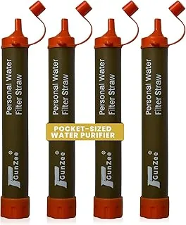 GunZee Paja de filtro de agua personal, popotes reutilizables para beber agua limpia, filtrada, portátil y ligera, ideal para camping, senderismo, pesca y mochileros, equipo de supervivencia y suministros, paquete de 4