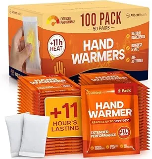Hand Warmers Disposable Pack 50 Pairs (100 Warmers) 11+ Hour Air-Activated Hot Hands Hand Warmers Bulk - TSA Approved Pocket & Glove Warmers for Skiing
