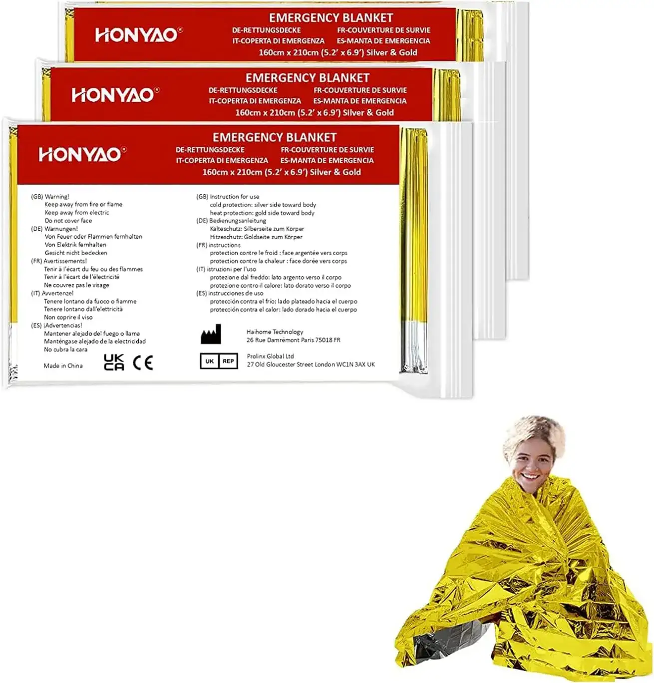 HONYAO Manta Térmica 3 Piezas para kit de emergencia