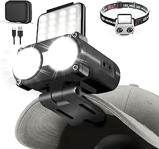 Hopedone Luz LED para casco, 800 lúmenes, recargable, regulable, con clip, luces de casquillo, linterna ajustable de 180°, impermeable, para correr, acampar, cazar, ciclismo (negro)