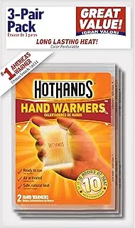 HotHands - Calentadores de manos – Calentadores activados por aire naturales sin olor de larga duración – Hasta 10 horas de calor – 3 pares de 2 unidades