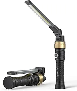HOTLIGH Luz de trabajo recargable - Linterna magnética de 5000 mAh con diseño plegable de rotación de 360°, luz de trabajo LED de 1200 lúmenes, 3 modos de iluminación, luz mecánica para reparación de