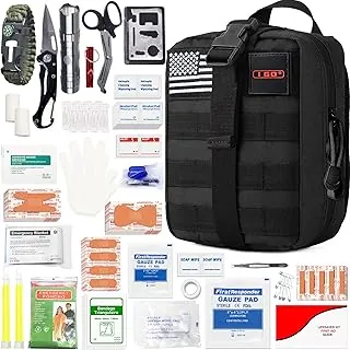 I GO Kit de primeros auxilios de supervivencia, 251 piezas, bolsa táctica compacta de primeros auxilios, bolsa de emergencia compatible con Molle para acampar al aire libre, senderismo, mochilero y