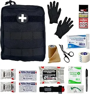 IFAK (kit de primeros auxilios individual) Kit de trauma con torniquete CAT - Bolsa médica para táctica, al aire libre, senderismo, militares - Kit médico de emergencia para mochilero para control de sangrado (negro)