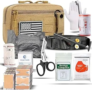 IFAK Kit de trauma con torniquete, vendaje israelí de 4 pulgadas, vendajes elásticos, juego de 34 piezas de kit táctico de primeros auxilios para automóvil, campamento, senderismo y viajes