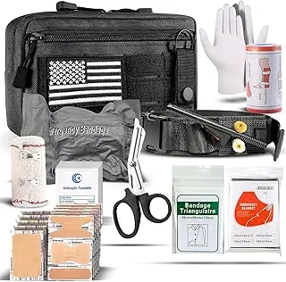 IFAK Kit de trauma con torniquete, vendaje israelí de 4 pulgadas, vendajes elásticos, juego de 34 piezas de kit táctico de primeros auxilios para automóvil, campamento, senderismo y viajes (negro)