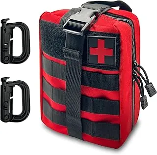 IFAK Trauma Kit Pouch | Empty First Aid Bag | Military Trauma Emergency Medic Bag | EMT Pouches | Molle Tactical Rip Away Pouch with Red Cross Patch & 2 Carabiner