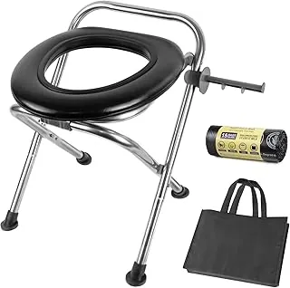 Inodoro portátil de 16.5 pulgadas de alto para campamento, inodoro plegable de acero inoxidable de capacidad de 350 libras con asiento suave y bolsas, diseño plegable para RV, senderismo, viajes por carretera, navegación, al aire libre