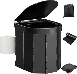 Inodoro portátil para acampar, inodoro plegable para adultos con tapa y soporte retráctil para papel higiénico, inodoro portátil impermeable con bolsa de transporte y forros desechables para acampar