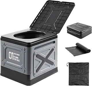 Inodoro portátil para adultos, inodoro plegable de viaje para campamento, automóvil, barco y uso de emergencia, ligero y plegable con tapa y bolsa, compacto para exteriores y caravanas