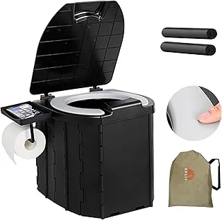 Inodoro portátil para campamento, asiento de inodoro suave mejorado con soporte de papel, orinal de viaje, perfecto para preparación de emergencia, campo, automóvil, barco, viajes por carretera. (Negro)