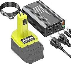 Inversor de corriente de 300 W compatible con batería Ryobi de 18 V, DC 18 V a CA 110 V generador de estación de energía portátil con 2 salidas de CA y 1 PD tipo C 65 W y 1 USB A 18 W Max para energía