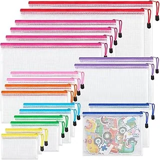 JARLINK Paquete de 20 bolsas de malla de 8 tamaños, 9 colores, bolsas impermeables con cremallera, bolsas de viaje multiusos para oficina, escuela, juegos de mesa, rompecabezas, cosméticos, accesorios de viaje y organización del hogar