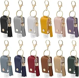 Juego de 12 llaveros para desinfectante de manos, a prueba de fugas, botellas vacías de desinfectante de manos (1 onza), dispensador de líquido recargable portátil para mochila, bolso y bolsa de pañales (12 colores)