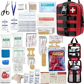 Juego de 293 piezas – Kit de primeros auxilios Molle Bolsas de supervivencia de emergencia adecuado para actividades al aire libre, hogar, escuela, senderismo, viajes en coche y camping, esenciales de primeros auxilios de respuesta rápida (rojo)