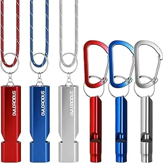 Juego de Silbatos de Emergencia – 6 Silbatos de Aluminio, 3 Cordones de Paracord, 3 Mosquetones para Acampar, Senderismo, Pesca, Caza y Supervivencia. Señalización de Rescate de Seguridad