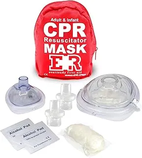 Kit combinado de máscara de RCP para adultos y bebés, incluye 2 máscaras de RCP con válvulas unidireccionales, par de guantes de vinilo, 2 almohadillas de preparación de alcohol, kit portátil de RCP