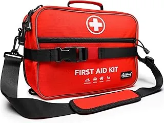 Kit de primeros auxilios de 430 piezas, bien organizado, de alta calidad, impermeable, compacto, para cualquier emergencia, ideal para el hogar, oficina, automóvil, viajes, al aire libre, campamento, senderismo, navegación (rojo)