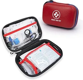 Kit de primeros auxilios de EVA de carcasa rígida impermeable de 315 piezas para el hogar, automóvil, camping, senderismo, viajes, oficina y emergencias al aire libre (rojo/azul)