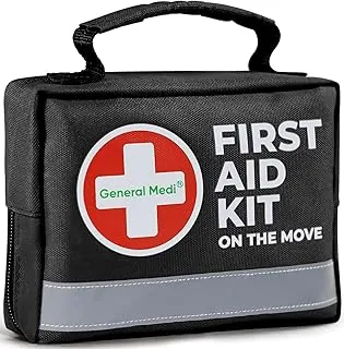 Kit de primeros auxilios General Medi - Bolso pequeño y compacto de 150 piezas de kit de primeros auxilios - Incluye paquete frío instantáneo, manta de emergencia para viajes, hogar, oficina, vehículo