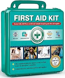 Kit de primeros auxilios General Medi de 360 piezas con estuche rígido - Caja de primeros auxilios grande y completa que contiene suministros médicos premium para viajes, hogar, oficina, vehículo