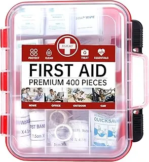 Kit de primeros auxilios multiusos de 400 piezas, pared organizada de doble capa, kit médico profesional para el hogar, automóvil, campamento, viajes, oficina, al aire libre, negocios y deportes
