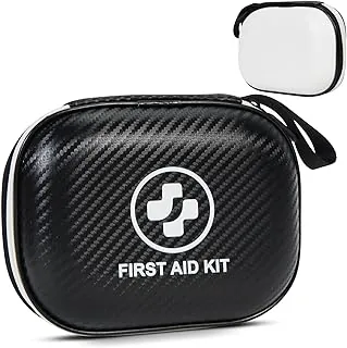 Kit de primeros auxilios pequeño – Kit de emergencia impermeable de 185 piezas para el hogar, coche, viajes, camping, senderismo y al aire libre – Kit de supervivencia portátil de estuche rígido con suministros premium (negro/blanco)