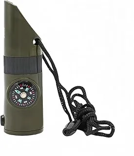 Kit de silbato de supervivencia 7 en 1 de emergencia: silbato de seguridad de 120 dB con brújula, termómetro, luz LED, espejo de señal y estuche impermeable para aventuras al aire libre, iniciador de
