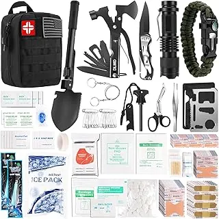 Kit de supervivencia de 320 piezas, kit de primeros auxilios, regalos para hombres, Navidad, papá, equipo de supervivencia con bolsa táctica Molle para automóvil, camping, senderismo, aventura al