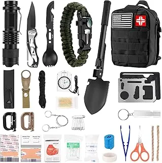 Kit de supervivencia de emergencia, kit de primeros auxilios, equipo táctico de campamento, suministros de emergencia con bolsa MOLLE, rellenos de calcetines para hombres, camping, senderismo, caza,